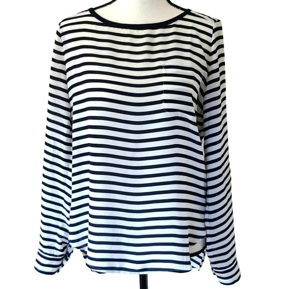 LOFT Blouse Women's XS Navy White Stripe Coastal Nautical Career Preppy Classic